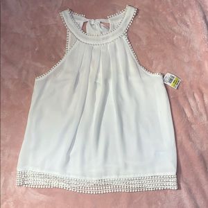 NAKED ZEBRA - M - white Crochet trim Bow blouse